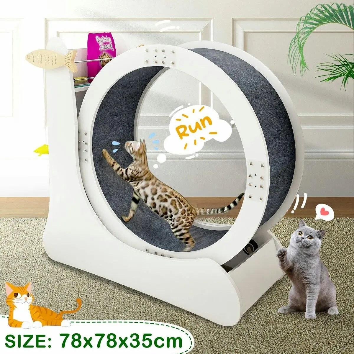 Pet Scene Cat Exercise Wheel Toy Running Treadmill Exerciser Scratcher Board Furniture Roller Sports Play Gym Equipment with Carpet Runway