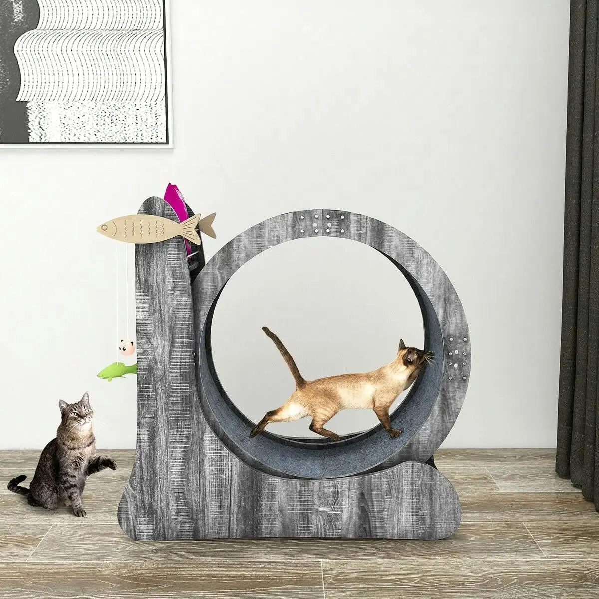 Pet Scene Cat Exercise Wheel Toy Scratcher Furniture Running Exerciser Treadmill Scratching Board Post Roller Play Gym Sports Equipment with Carpet Runway