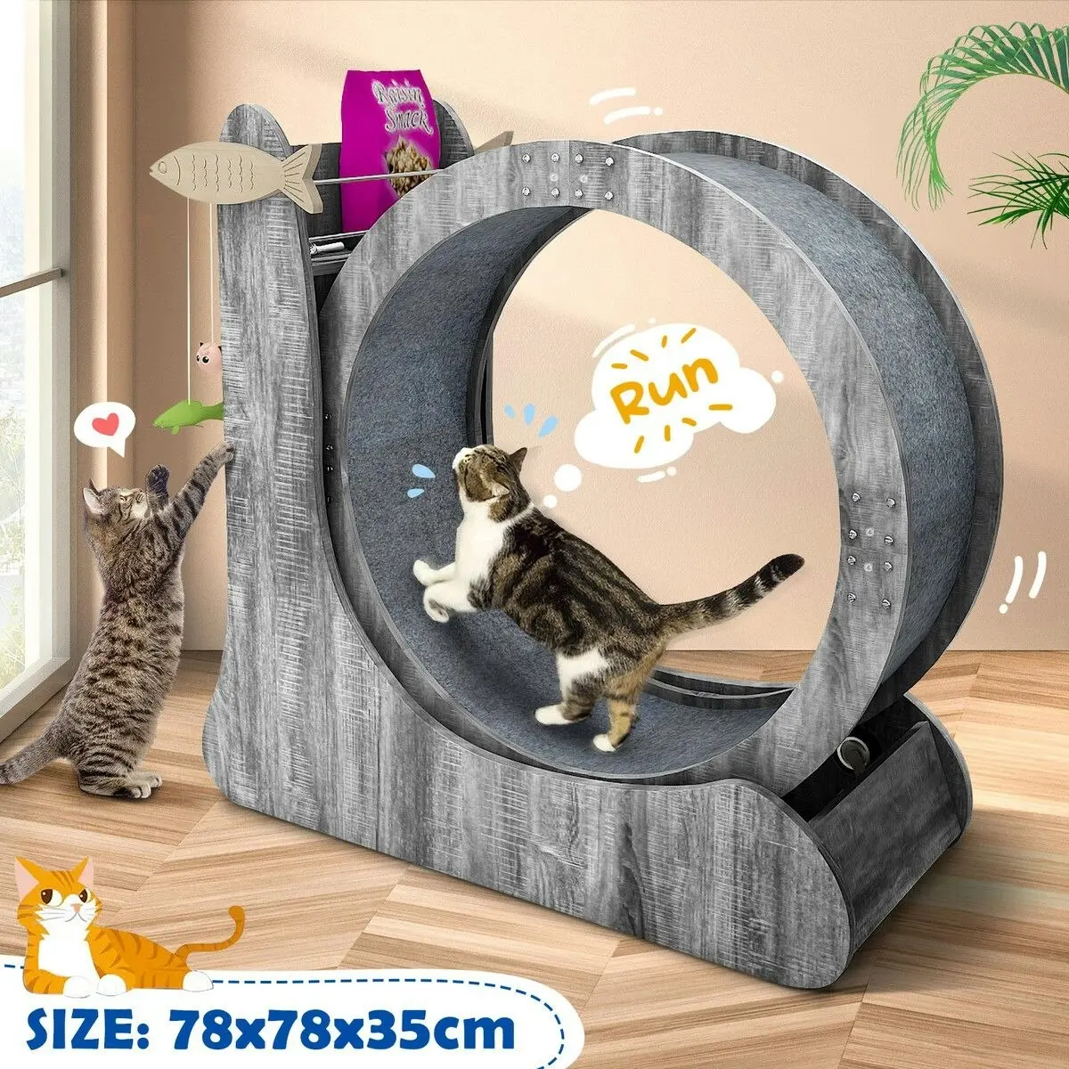 Pet Scene Cat Exercise Wheel Toy Scratcher Furniture Running Exerciser Treadmill Scratching Board Post Roller Play Gym Sports Equipment with Carpet Runway