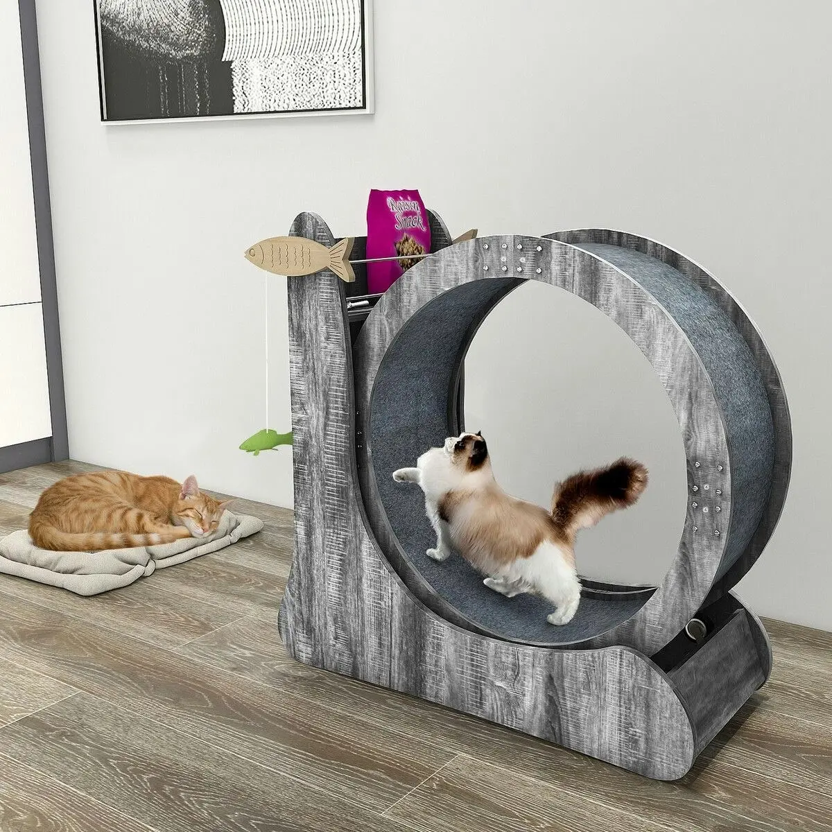 Pet Scene Cat Exercise Wheel Toy Scratcher Furniture Running Exerciser Treadmill Scratching Board Post Roller Play Gym Sports Equipment with Carpet Runway