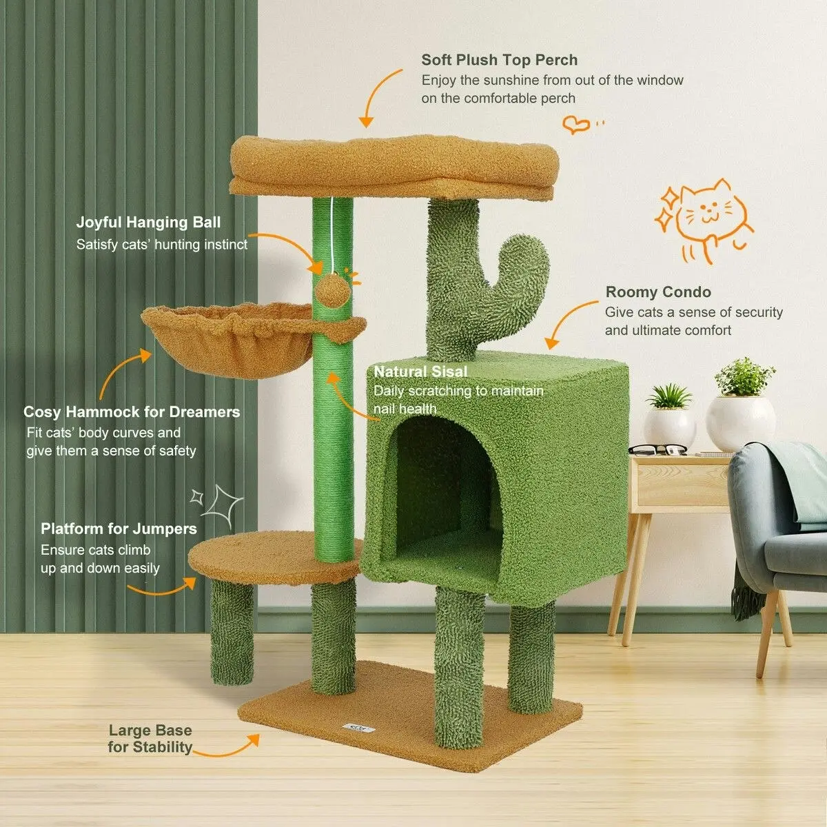 Pet Scene Cat Tree Tower Kitten Scratching Post Kitty Sisal Scratcher Bed House Stand Hammock Cave Furniture Castle Condo Perch