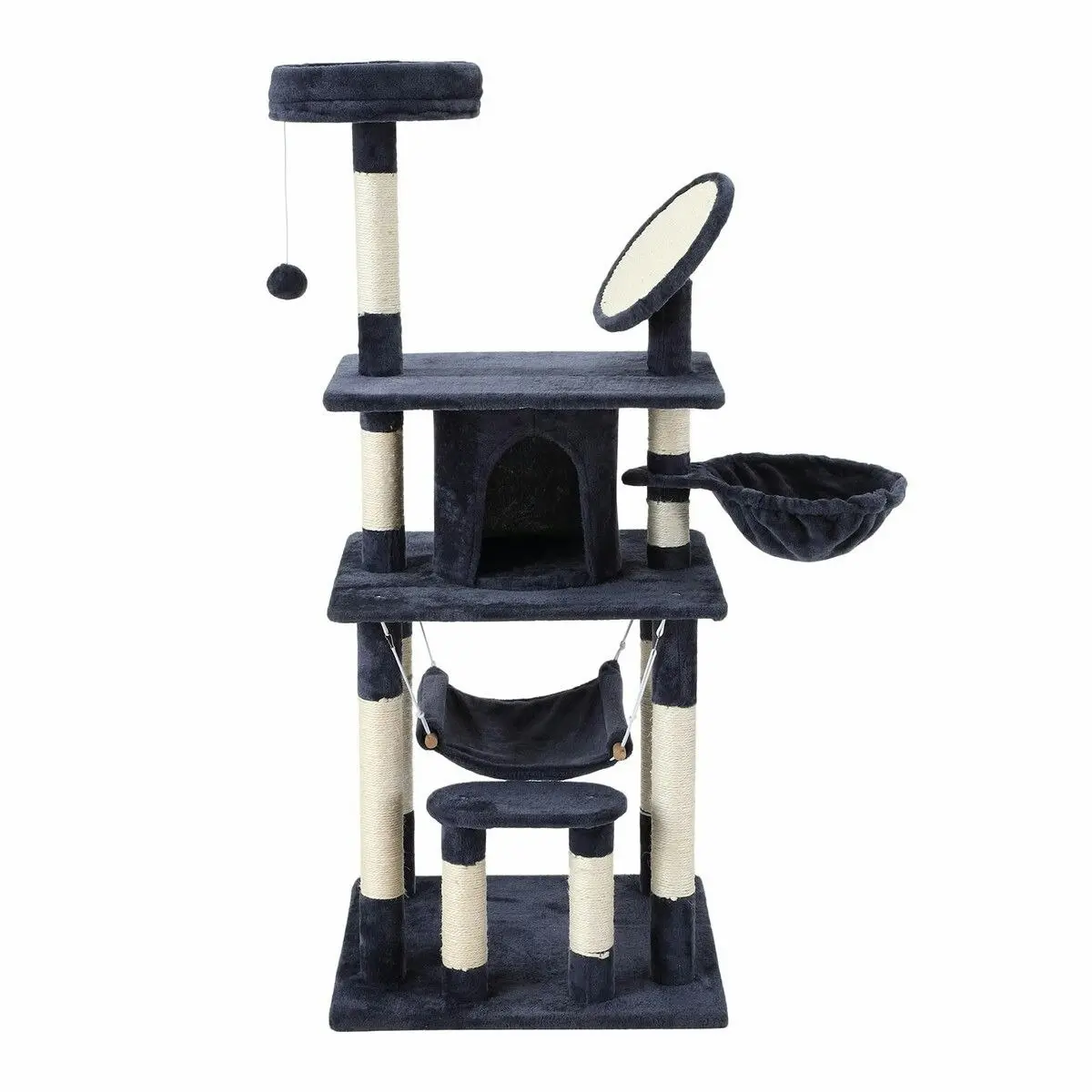 Pet Scene 143cm Cat Tree Tower House Scratching Post Scratcher Furniture Stand Pole Cave Condo Climbing Play Castle Frame Gym Hammock