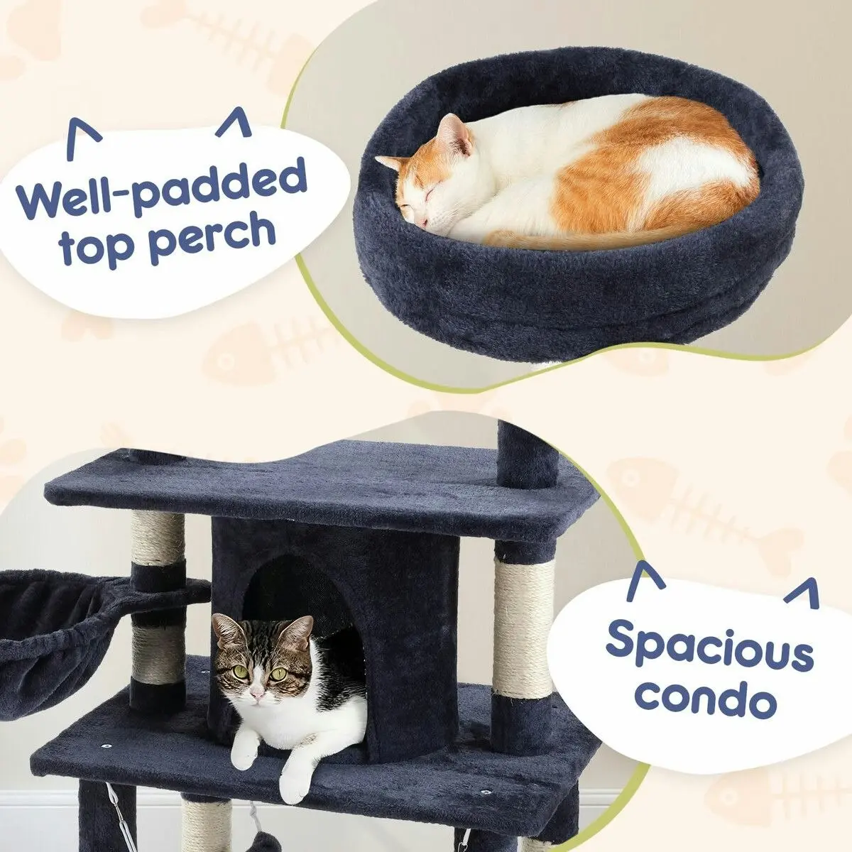 Pet Scene 143cm Cat Tree Tower House Scratching Post Scratcher Furniture Stand Pole Cave Condo Climbing Play Castle Frame Gym Hammock