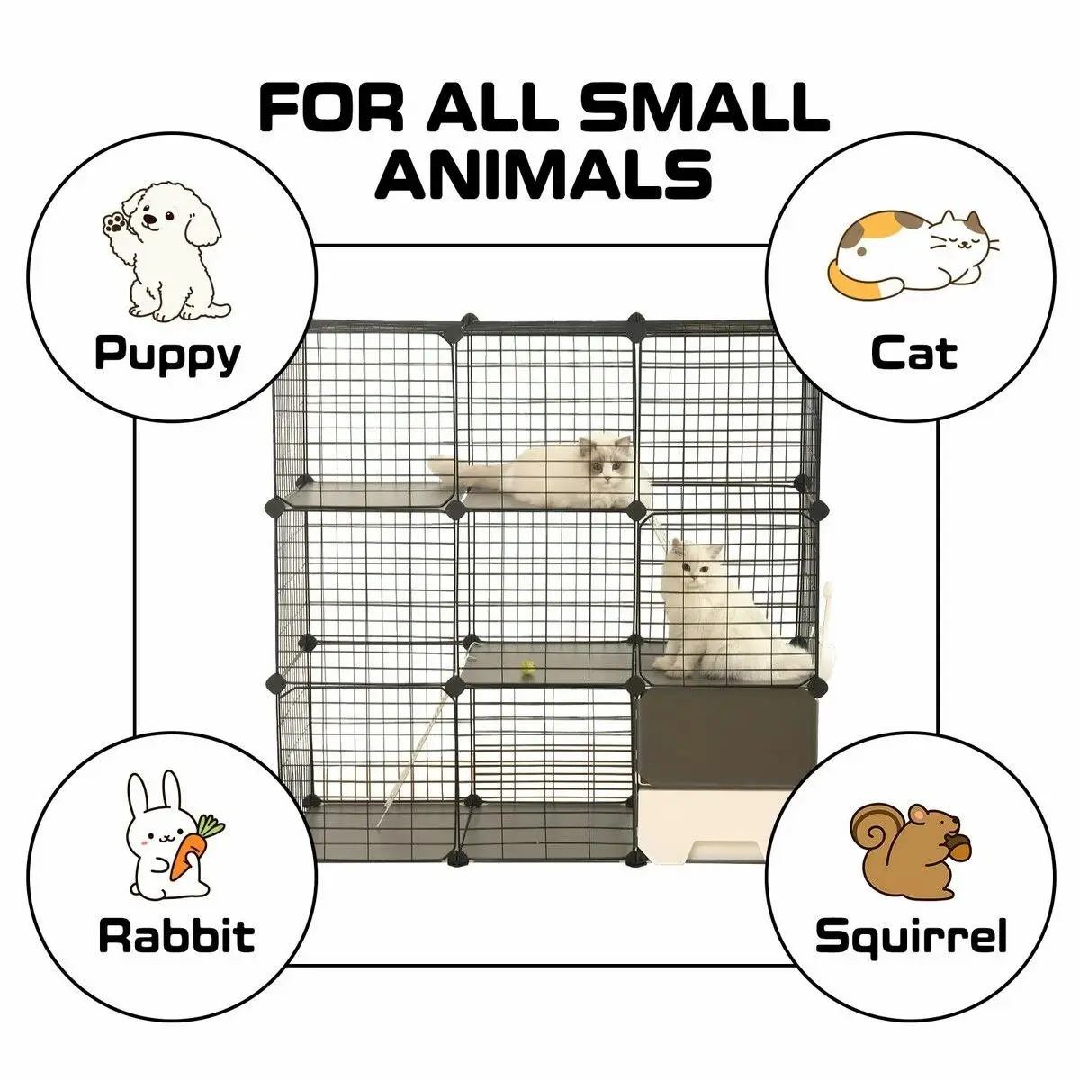 Pet Scene 3 Tier Cat Enclosure Cage Large DIY Pet Crate Rabbit Hutch Ferret Kitten Bunny House Fence Kennel Kitty Playpen with Litter Box Platforms Ramps