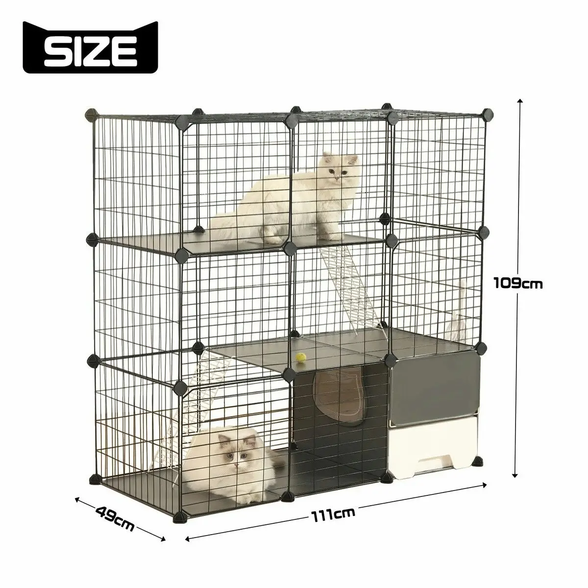 Pet Scene 3 Tier Cat Enclosure Cage Large DIY Pet Crate Rabbit Hutch Ferret Kitten Bunny House Fence Kennel Kitty Playpen with Litter Box Platforms Ramps