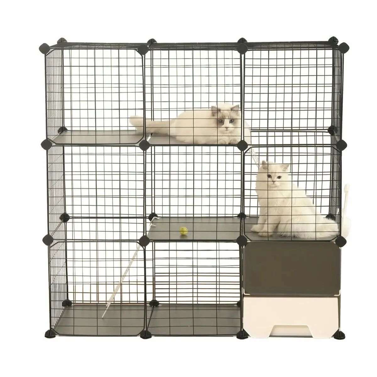 Pet Scene 3 Tier Cat Enclosure Cage Large DIY Pet Crate Rabbit Hutch Ferret Kitten Bunny House Fence Kennel Kitty Playpen with Litter Box Platforms Ramps