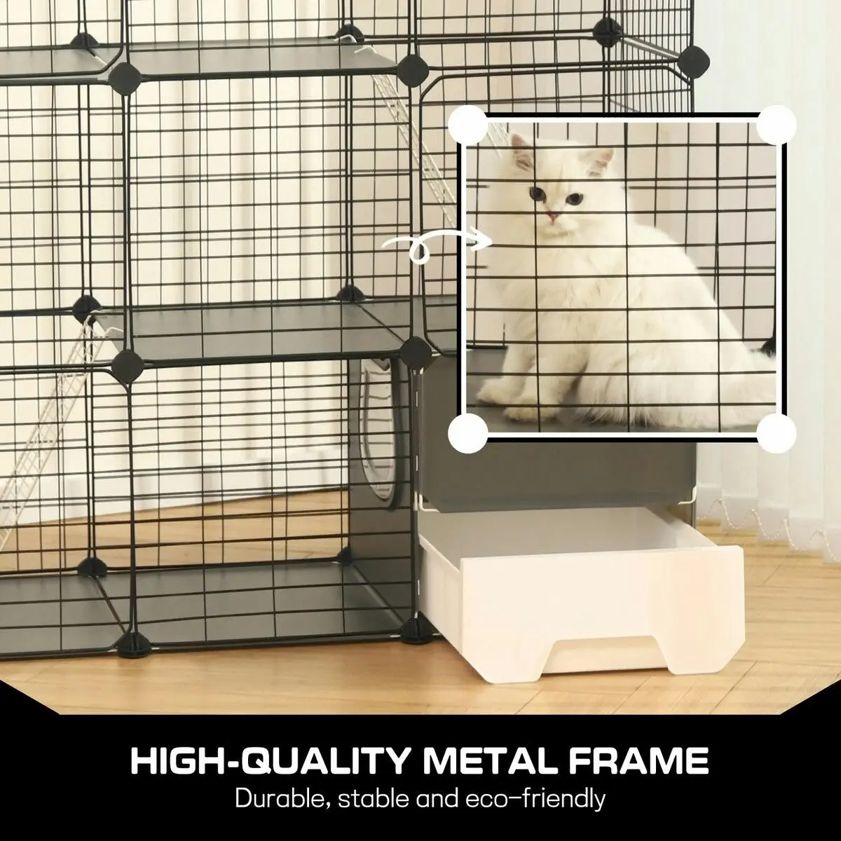 Pet Scene 3 Tier Cat Enclosure Cage Large DIY Pet Crate Rabbit Hutch Ferret Kitten Bunny House Fence Kennel Kitty Playpen with Litter Box Platforms Ramps