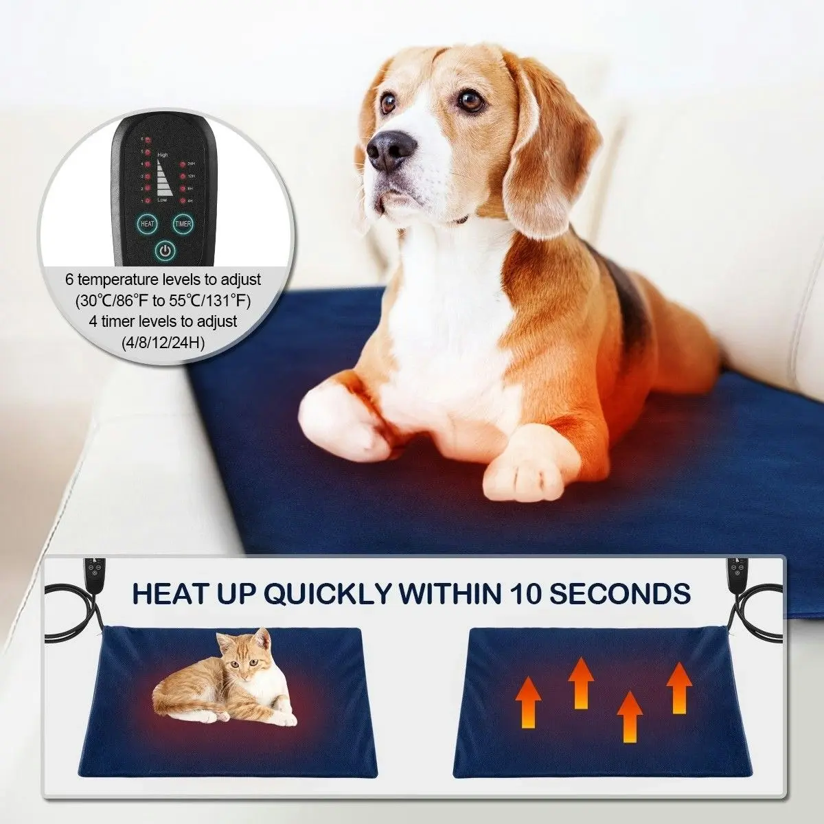 Pet Scene Heated Dog Cat Pad Puppy Electric Heater Blanket Pet Heating Bed Doggy Mat Thermal Protection 60x45cm L