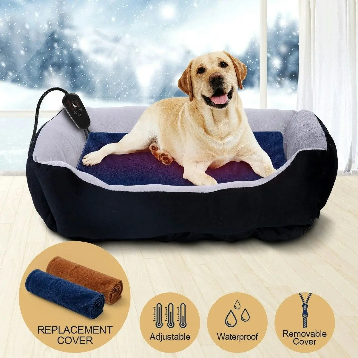 Pet Scene Heated Dog Cat Pad Puppy Electric Heater Blanket Pet Heating Bed Doggy Mat Thermal Protection 60x45cm L