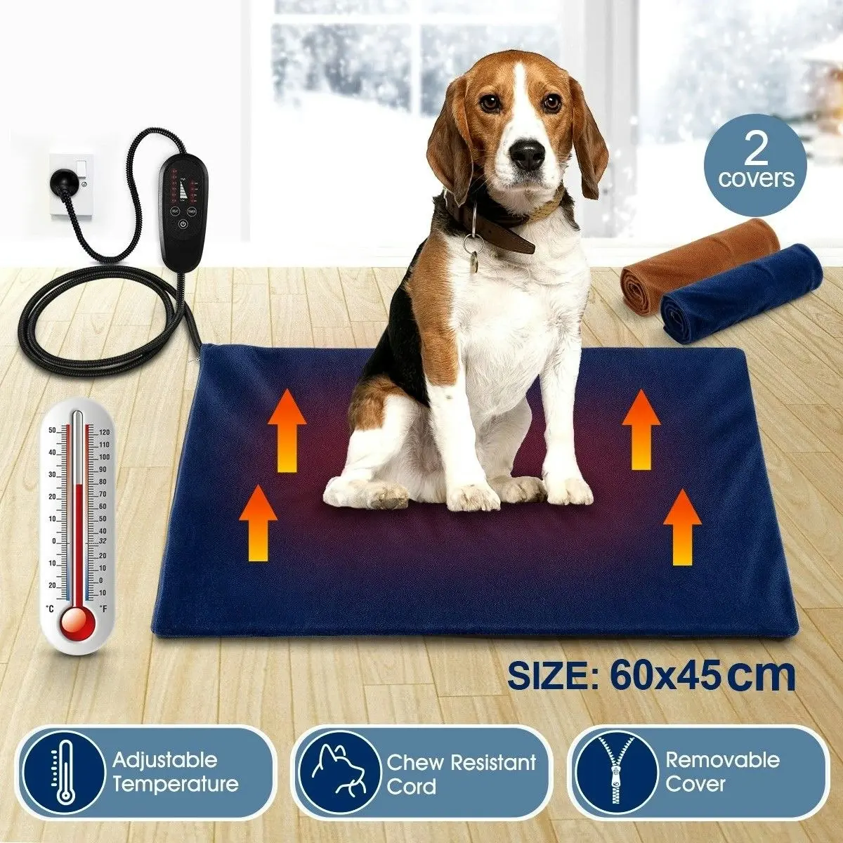 Pet Scene Heated Dog Cat Pad Puppy Electric Heater Blanket Pet Heating Bed Doggy Mat Thermal Protection 60x45cm L