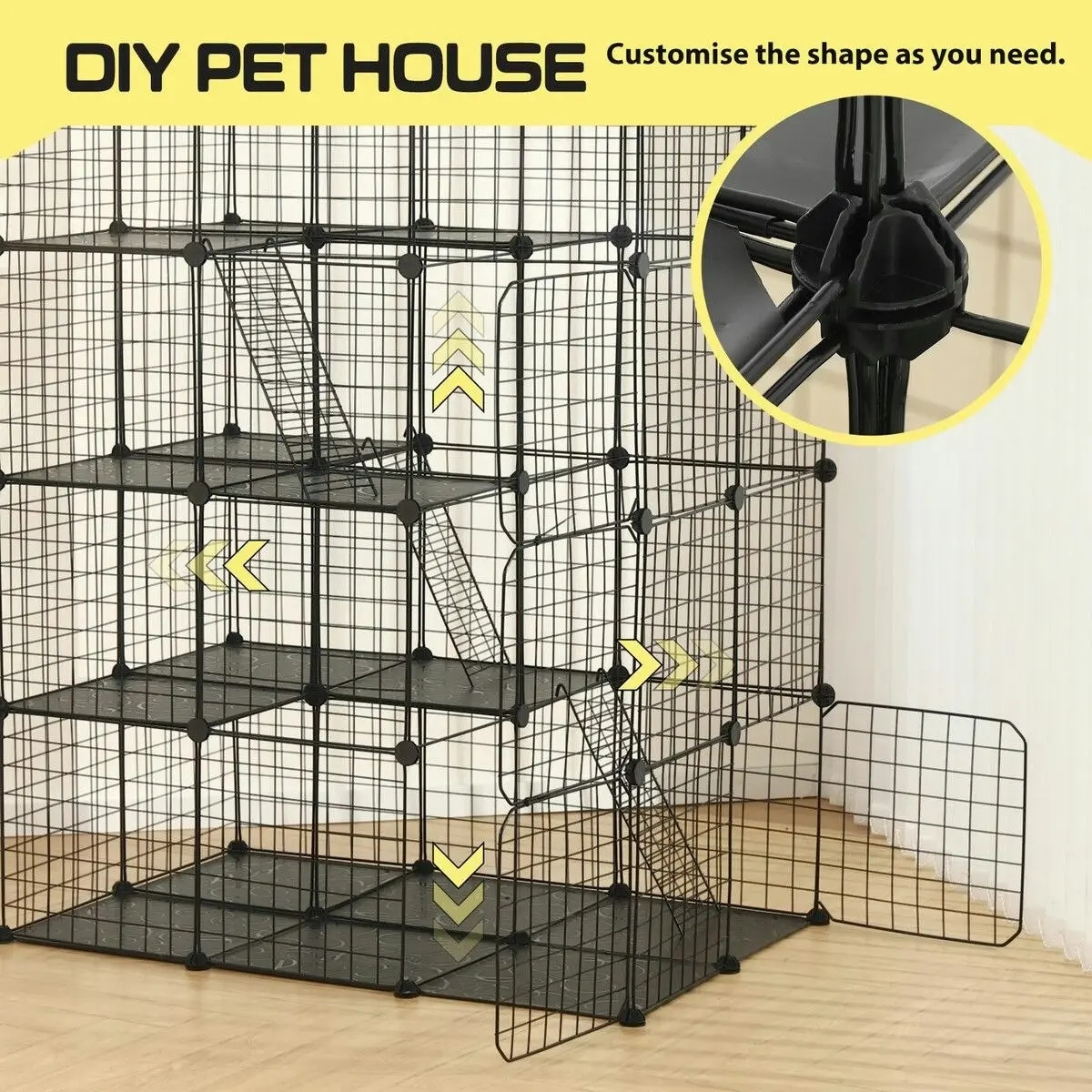 Pet Scene 4 Tier Cat Cage Enclosure Crate XL DIY Rabbit Bunny Ferret Hutch House Cattery Kitty Kitten Fence Kennel Playpen Pen Habitat Platforms Ramps