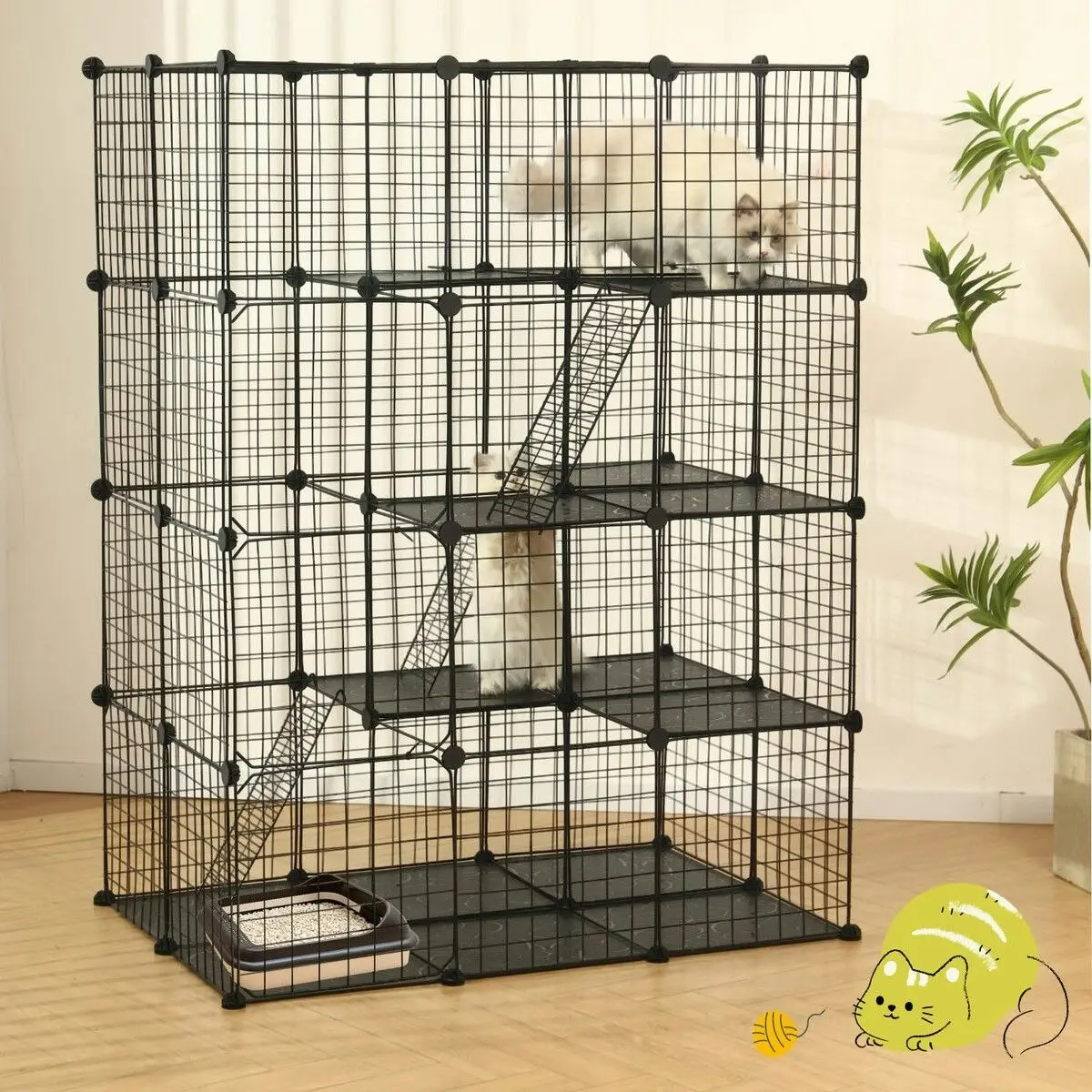 Pet Scene 4 Tier Cat Cage Enclosure Crate XL DIY Rabbit Bunny Ferret Hutch House Cattery Kitty Kitten Fence Kennel Playpen Pen Habitat Platforms Ramps