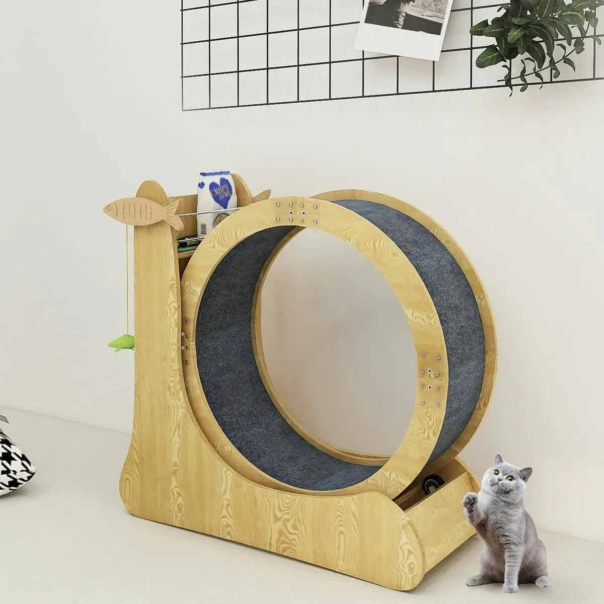 Pet Scene Cat Exercise Wheel Toy Running Exerciser Treadmill Furniture Scratcher Board Roller Play Gym Sports Equipment with Carpet Runway