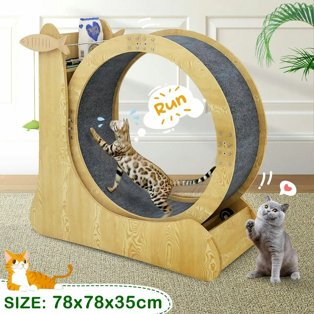 Pet Scene Cat Exercise Wheel Toy Running Exerciser Treadmill Furniture Scratcher Board Roller Play Gym Sports Equipment with Carpet Runway