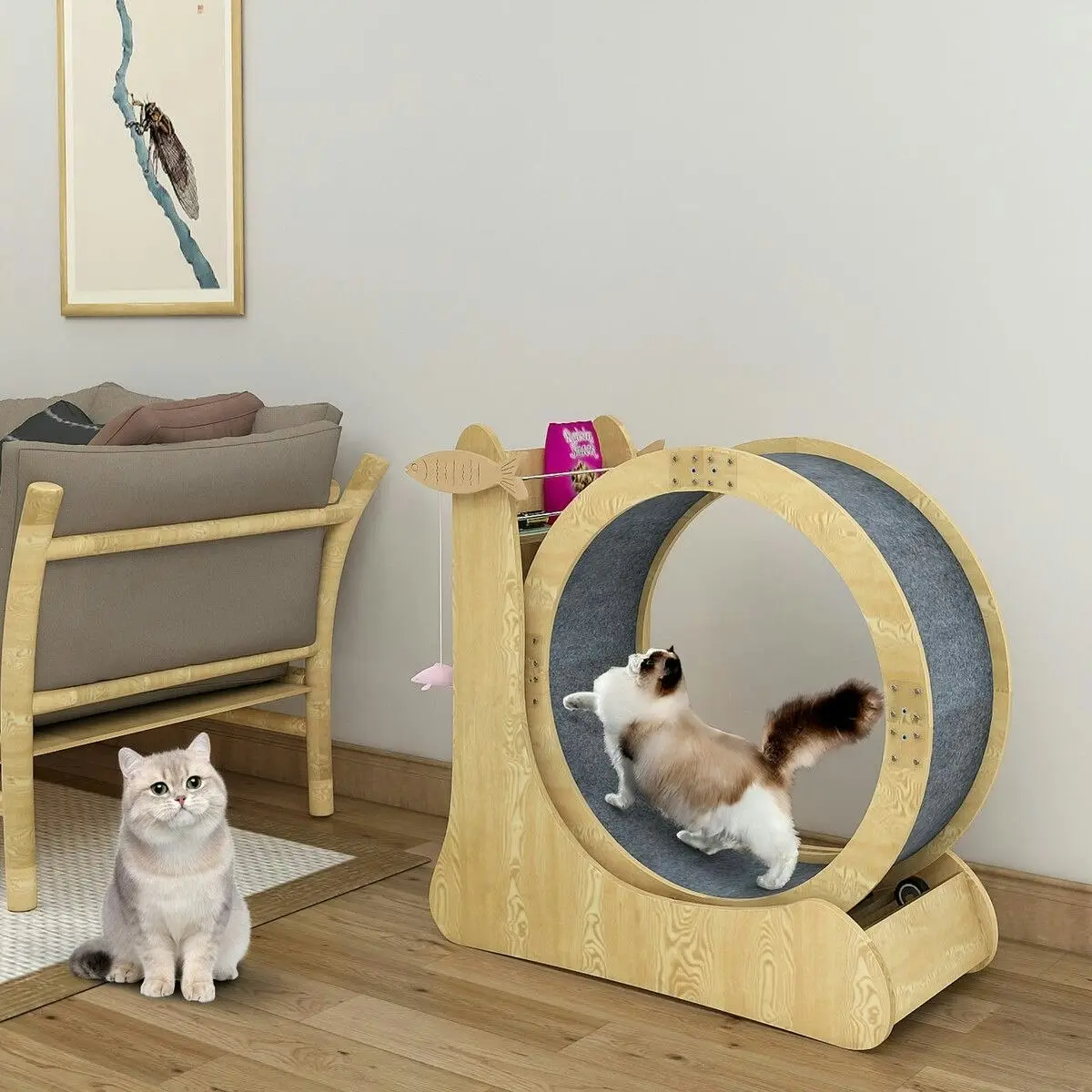 Pet Scene Cat Exercise Wheel Toy Running Exerciser Treadmill Furniture Scratcher Board Roller Play Gym Sports Equipment with Carpet Runway