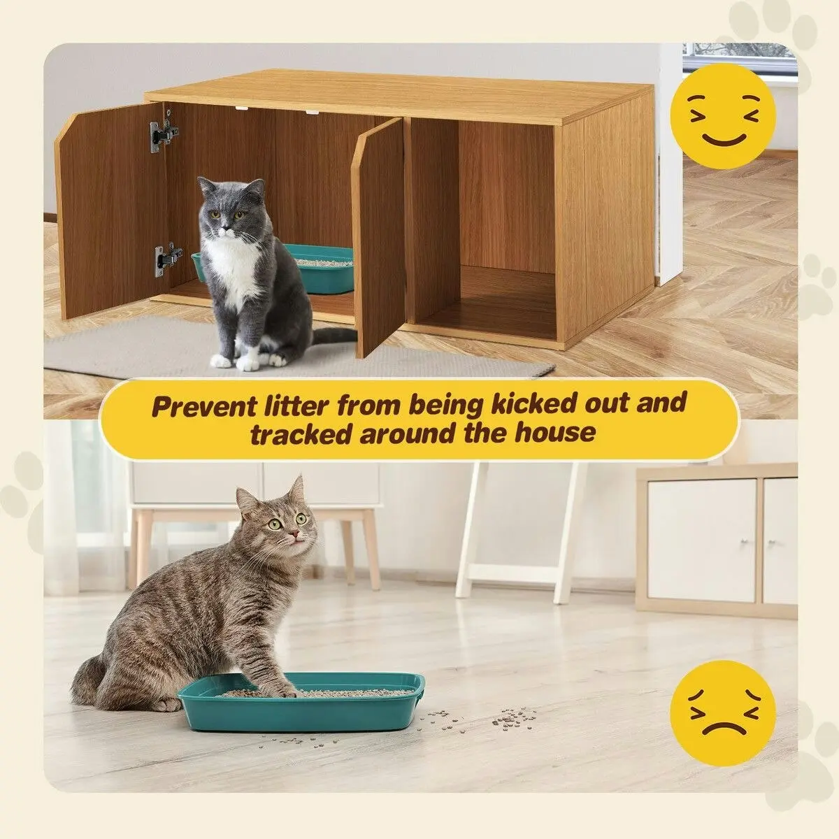 Pet Scene Cat Litter Box Enclosure House Cabin Pet Furniture Entrance Hidden Storage Bench Side Table Cabinet Indoor Toilet Kitty Washroom Cushion