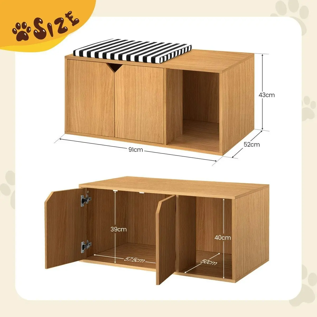 Pet Scene Cat Litter Box Enclosure House Cabin Pet Furniture Entrance Hidden Storage Bench Side Table Cabinet Indoor Toilet Kitty Washroom Cushion