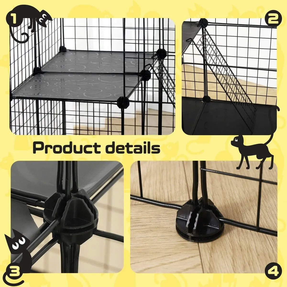 Pet Scene 4 Tier Cat Enclosure Cage House XL DIY Metal Rabbit Hutch Ferret Bunny Crate Kitten Fence Kennel Playpen 3 Platforms 3 Ramps