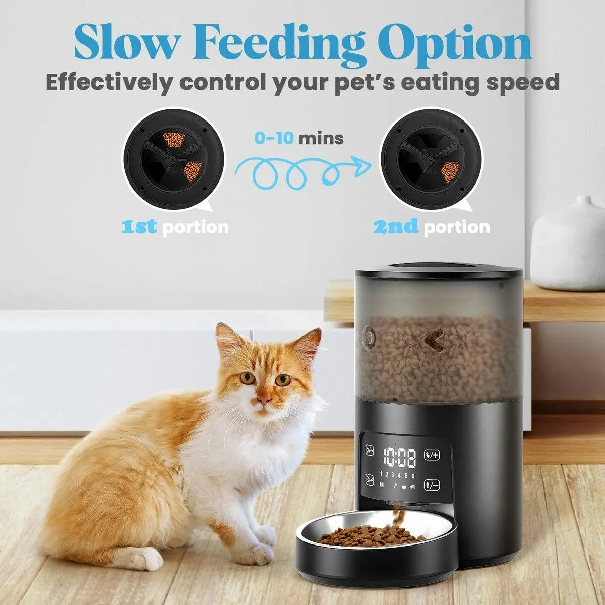 Pet Scene 6L Automatic Pet Feeder Auto Timed Dog Cat Dry Food Dispenser Smart Puppy Feeding 2 Way Splitter 2 Bowls Touch Screen Voice Recorder