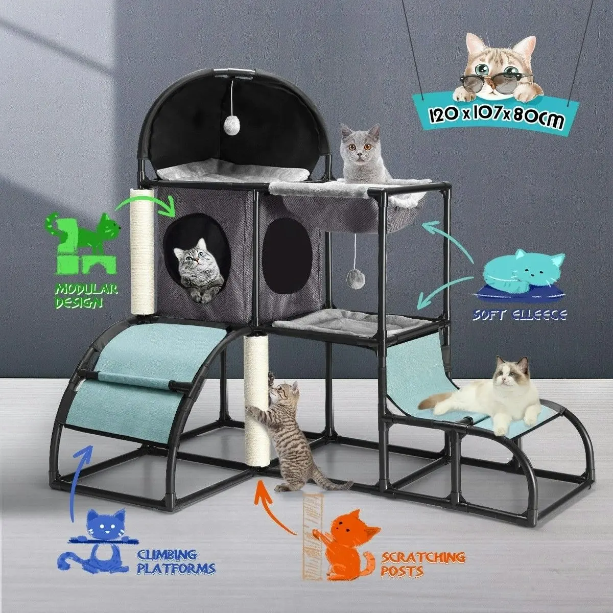 Pet Scene Cat Tree Tower Scratching Climbing Posts Furniture Gym Condo Pet House Hammock Toys Activity Centre Kit