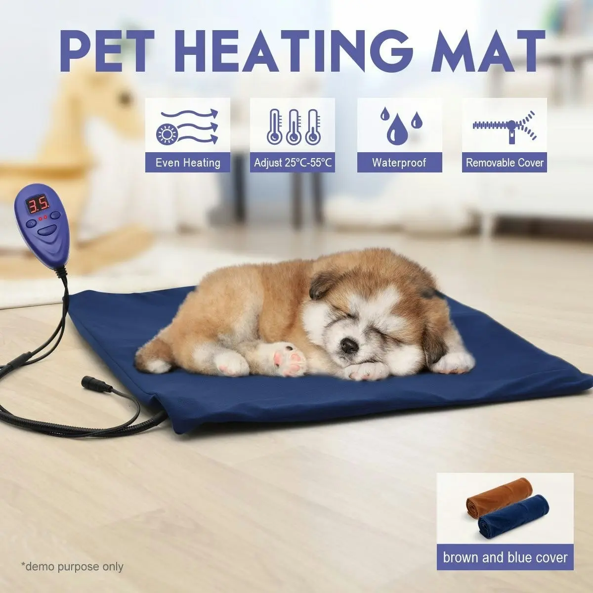 Ausway Electric Heating Pad for Pet Waterproof 50cm x 50cm with Thermal Protection & Temperature Display