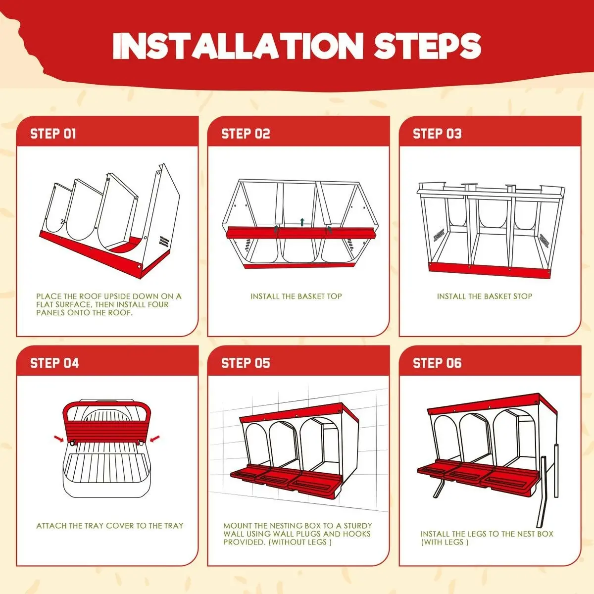 Pet Scene 3 Hole Chicken Nesting Box Roll Away Hen Chook Laying Boxes Poultry Nest Brooder Coop Egg Roost Perch Galvanised Steel Plastic with Stand