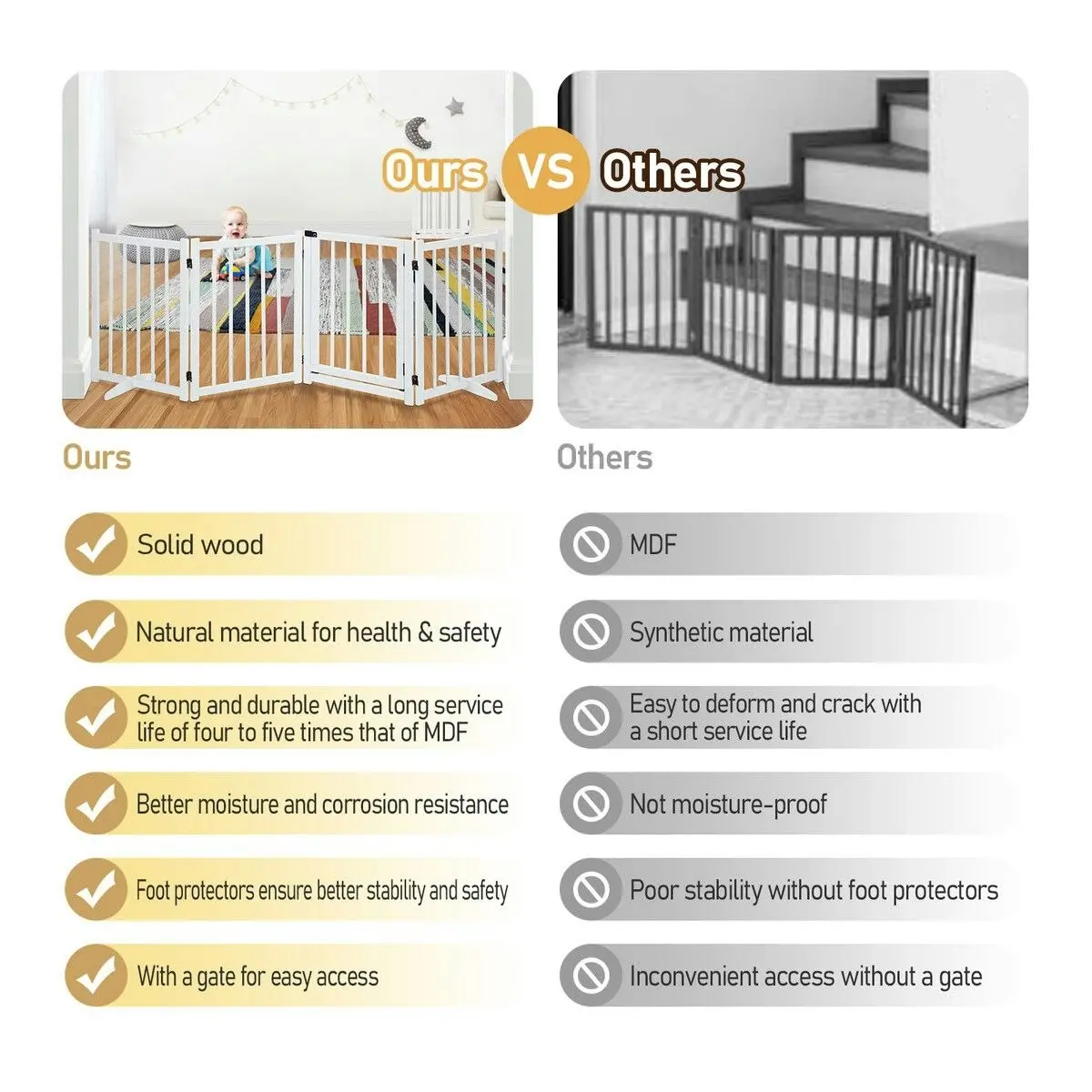 Pet Scene Pet Safety Gate 4 Panel Puppy Playpen Wood Enclosure Security Fence Freestanding Dog Stair Doorway Tall Barrier with Door Indoor Foldable