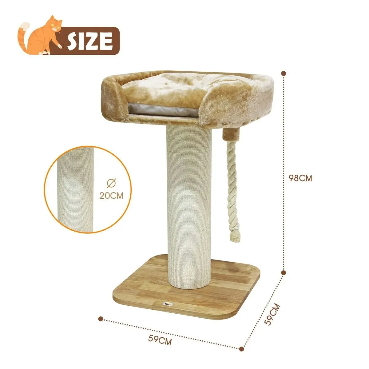 Pet Scene Cat Scratching Post Perch Bed Kitten Climbing Tower Tree Play Gym Scratcher Wooden Pet Furniture House Stand Dangling Sisal Rope 98cm Tall