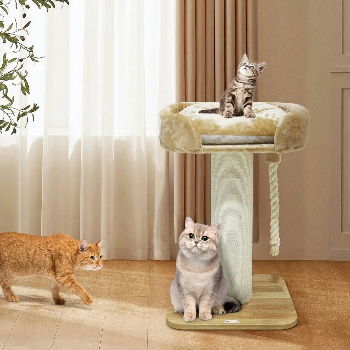 Pet Scene Cat Scratching Post Perch Bed Kitten Climbing Tower Tree Play Gym Scratcher Wooden Pet Furniture House Stand Dangling Sisal Rope 98cm Tall