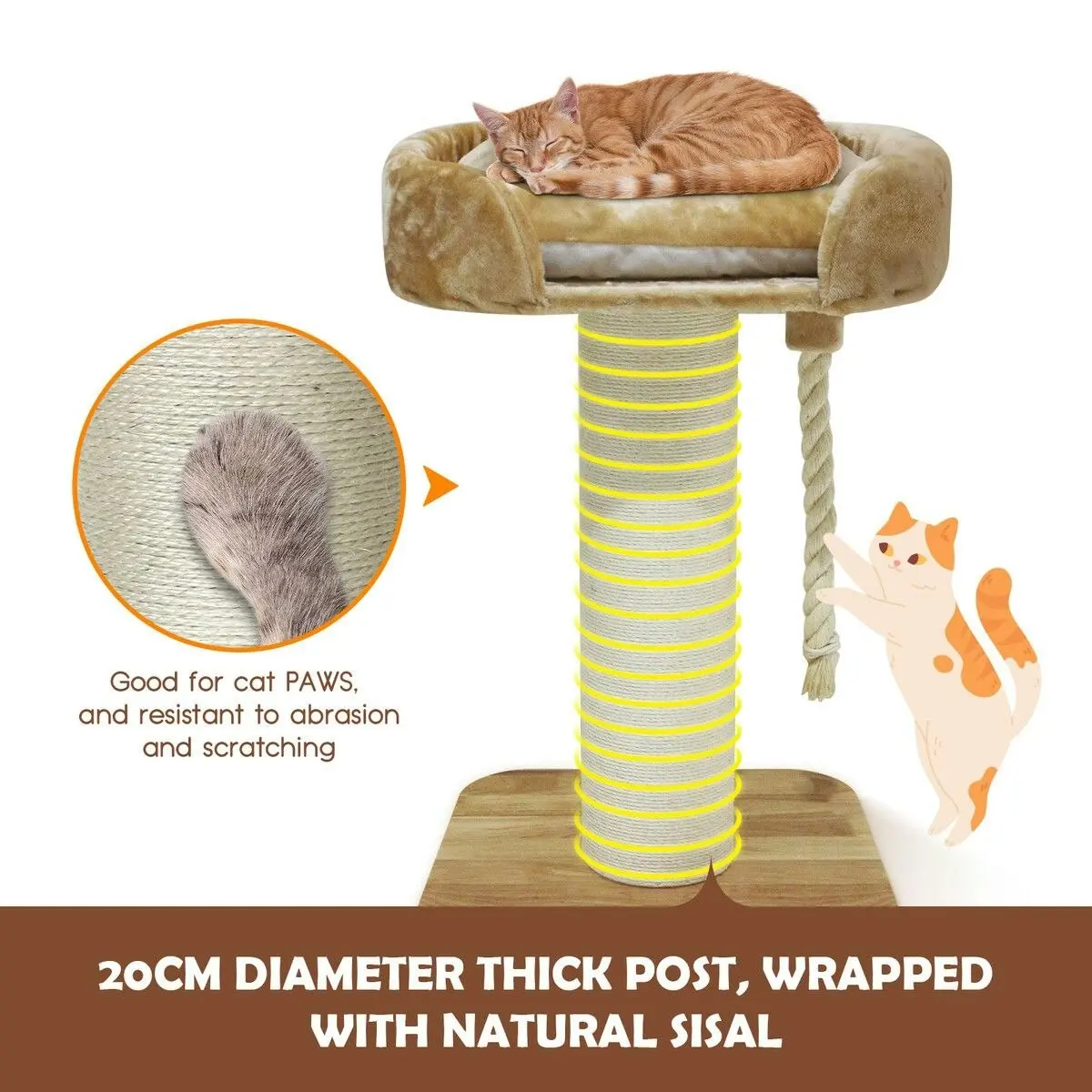 Pet Scene Cat Scratching Post Perch Bed Kitten Climbing Tower Tree Play Gym Scratcher Wooden Pet Furniture House Stand Dangling Sisal Rope 98cm Tall