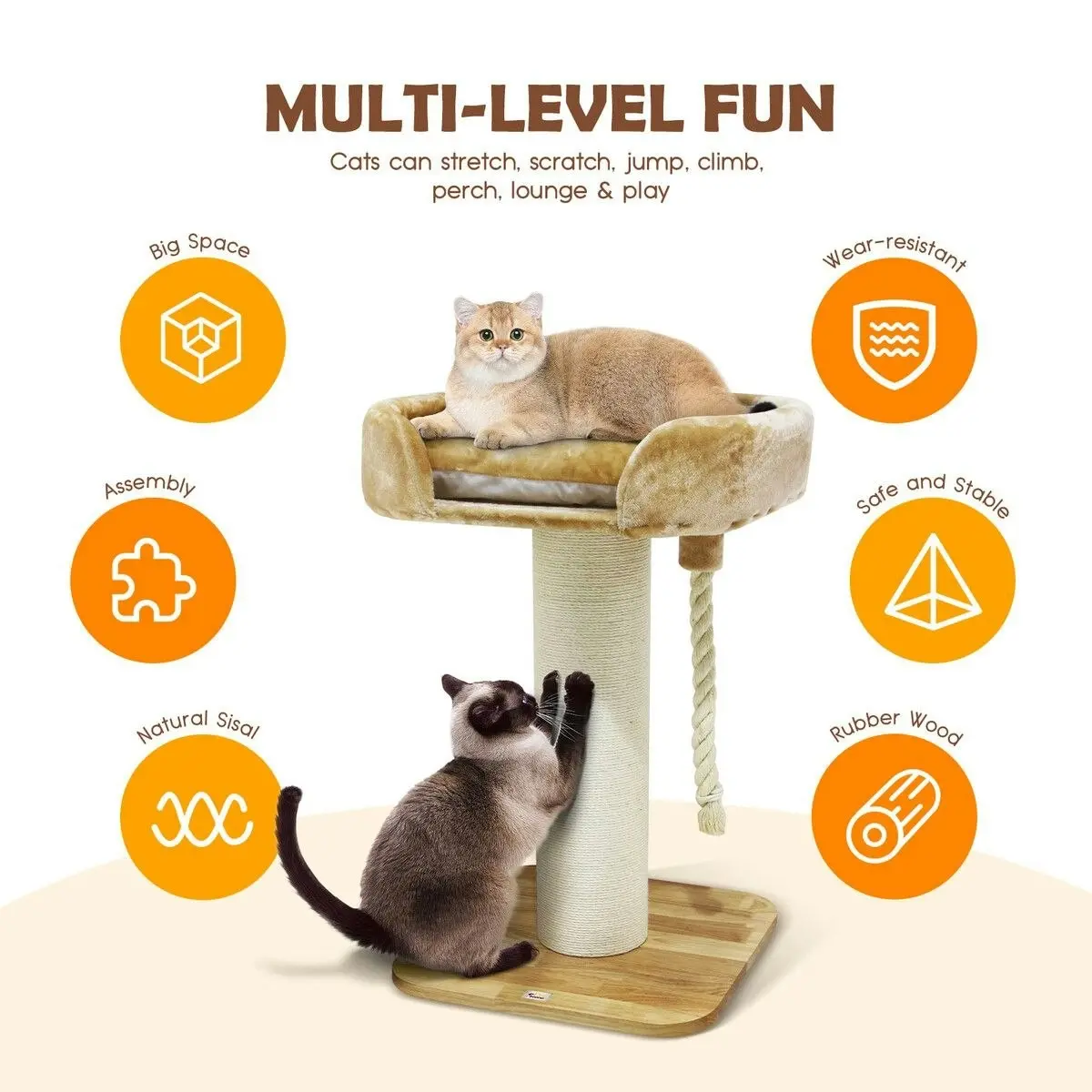 Pet Scene Cat Scratching Post Perch Bed Kitten Climbing Tower Tree Play Gym Scratcher Wooden Pet Furniture House Stand Dangling Sisal Rope 98cm Tall