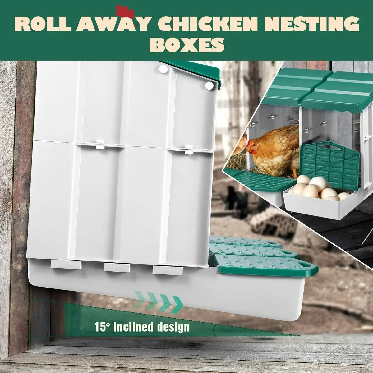 Pet Scene 3 Hole Chicken Nesting Box Chook Hen Roll Away Laying Boxes Poultry Modular House Egg Coop Nest Perch Plastic