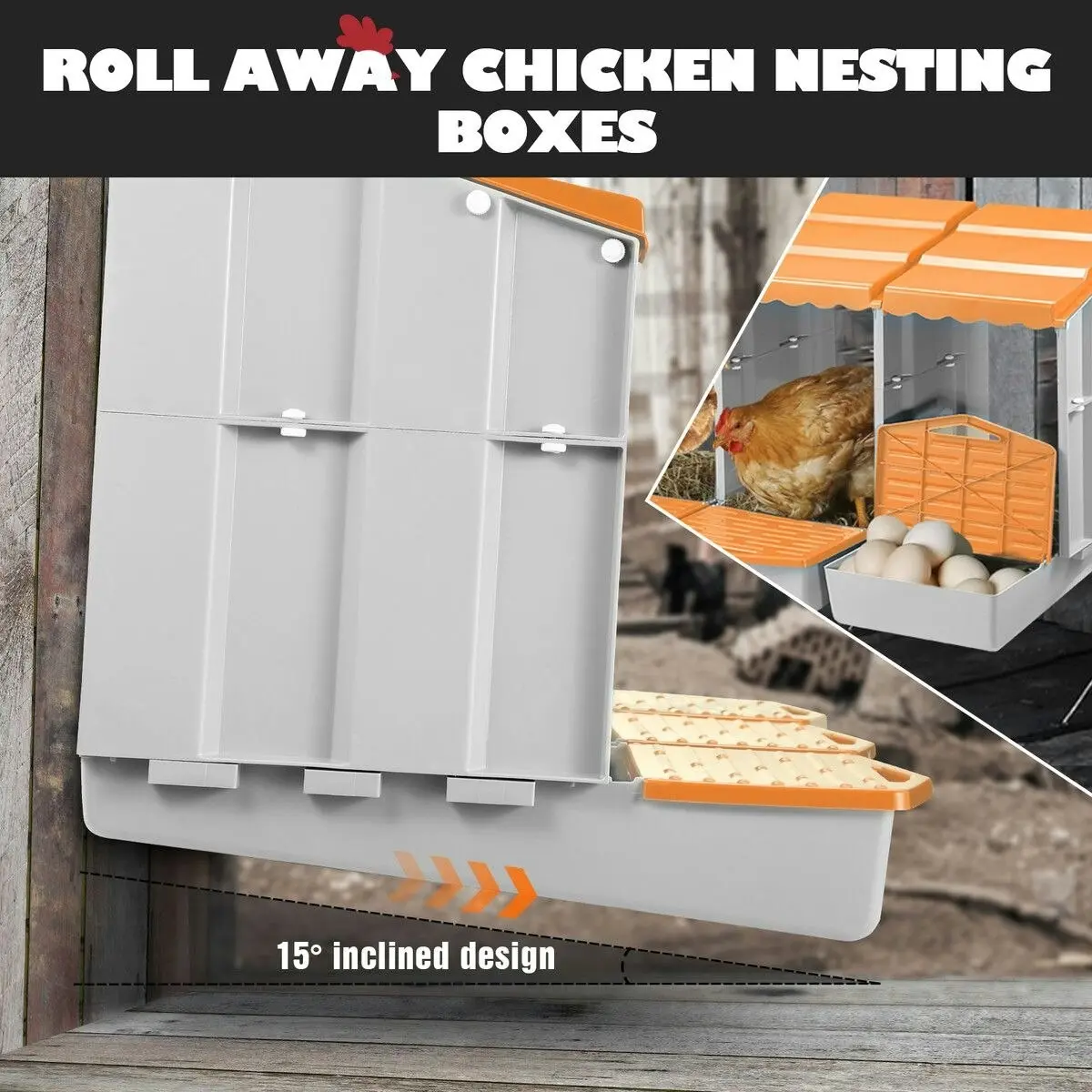 Pet Scene 3 Hole Chicken Nesting Box Hen Chook Roll Away Modular Laying Boxes Poultry Perch Egg Coop Nest House Plastic