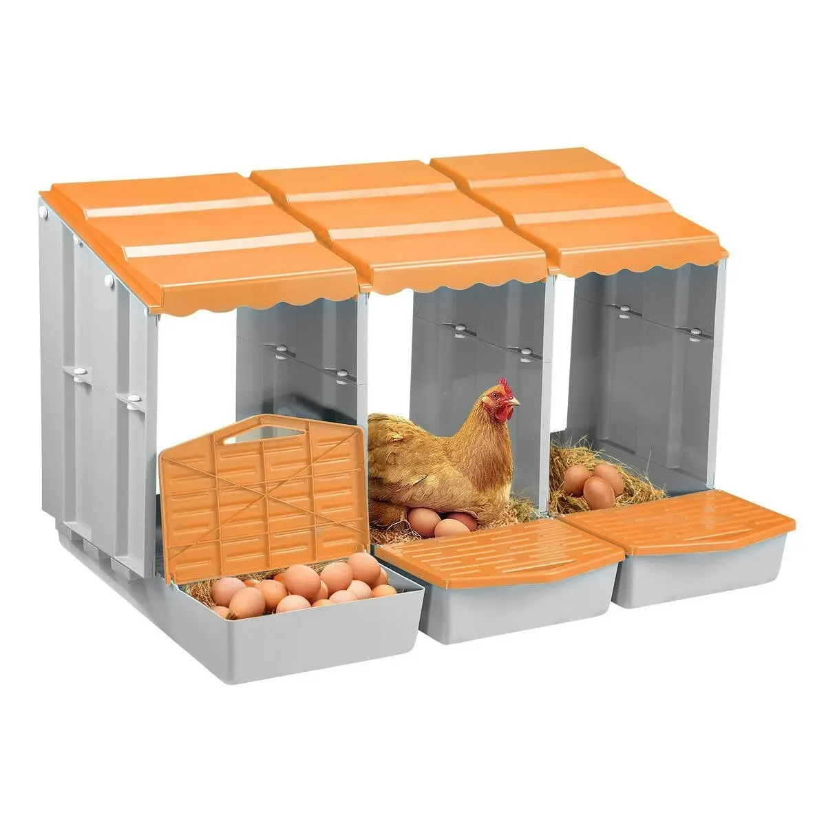 Pet Scene 3 Hole Chicken Nesting Box Hen Chook Roll Away Modular Laying Boxes Poultry Perch Egg Coop Nest House Plastic