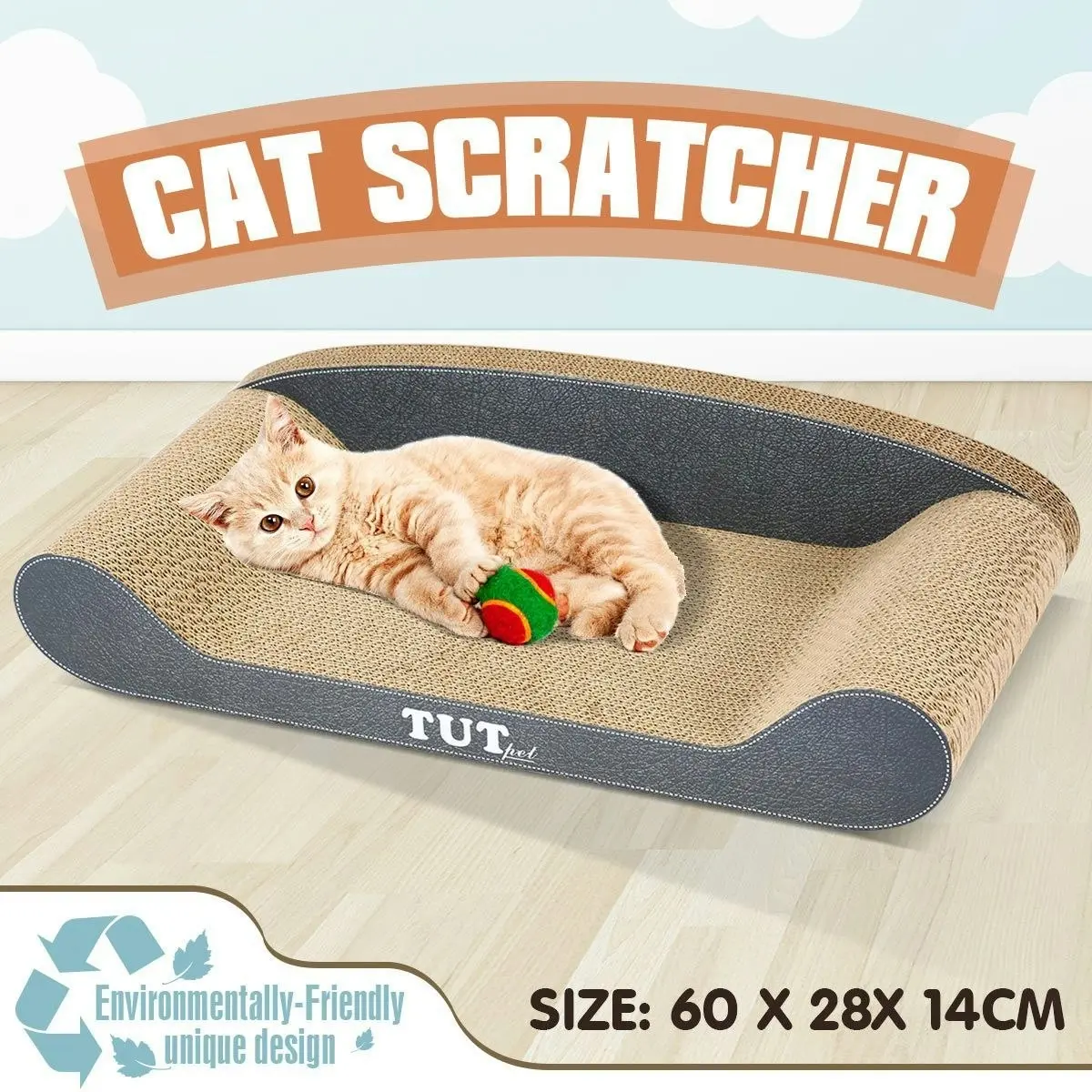 Ausway 60x28x14cm Cat Corrugated Cardboard Scratcher Cat Sofa