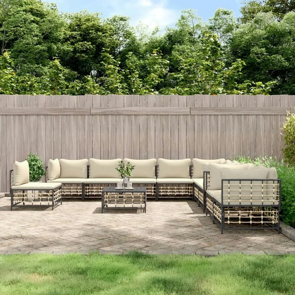 11 Piece Garden Lounge Set with Cushions Anthracite Poly Rattan 3186806