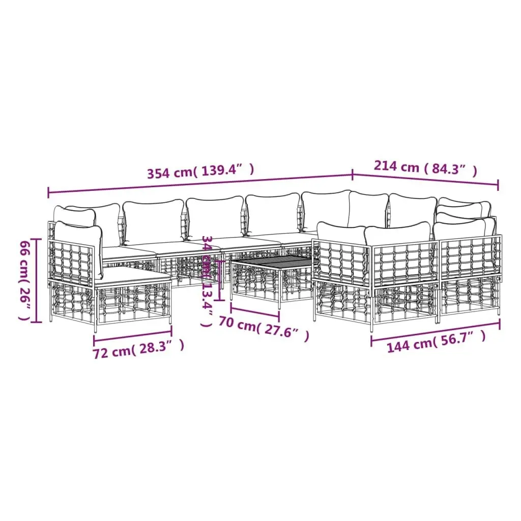 11 Piece Garden Lounge Set with Cushions Anthracite Poly Rattan 3186806