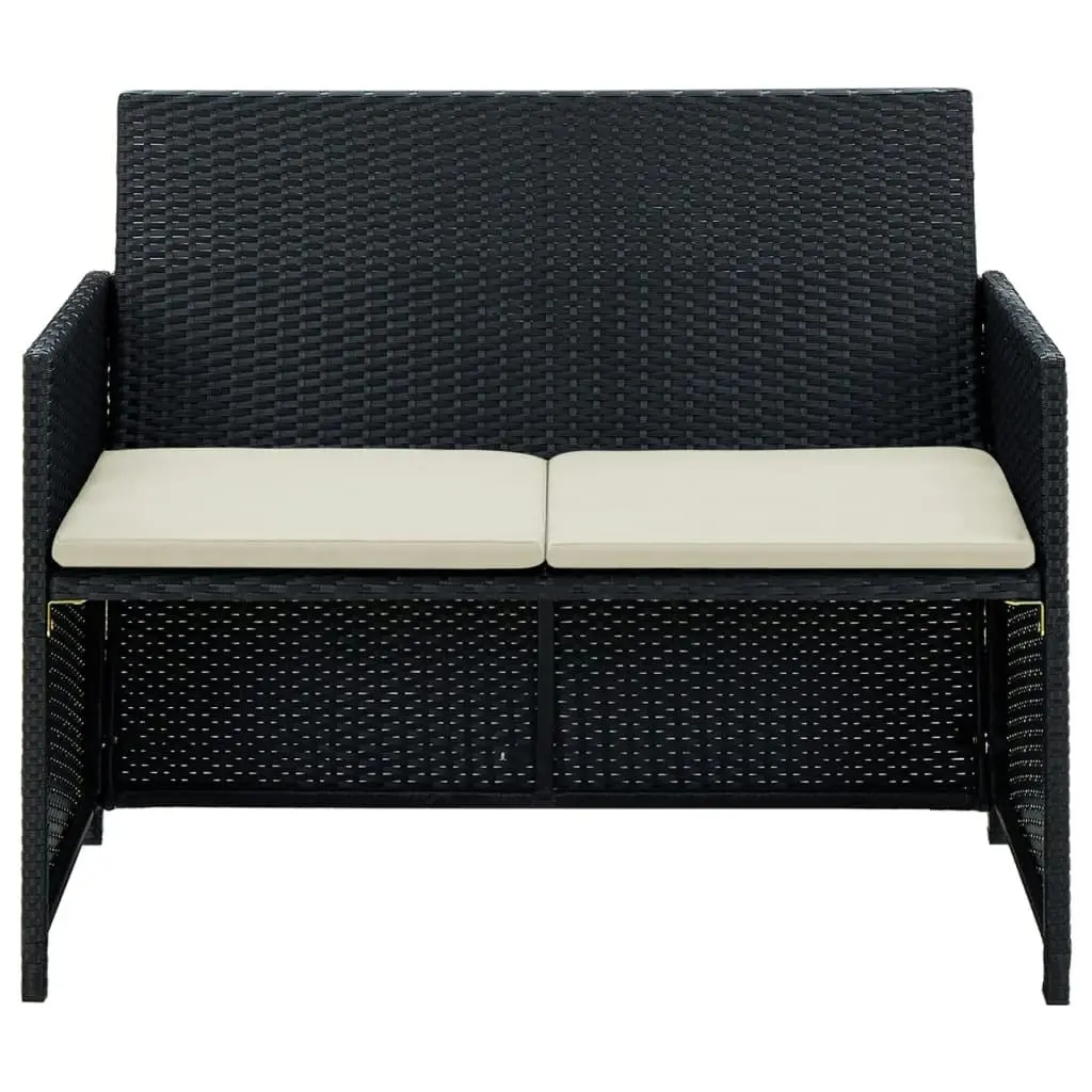 2 Seater Garden Sofa with Cushions Black Poly Rattan 43910