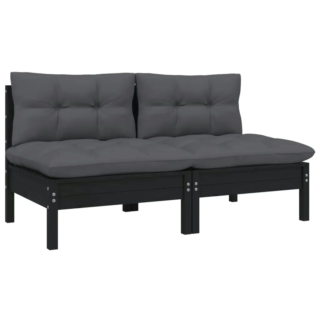 2-Seater Garden Sofa with Cushions Black Solid Pinewood 806656