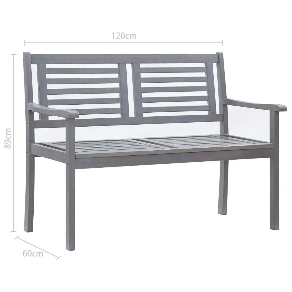 2-Seater Garden Bench with Cushion 120 cm Grey Eucalyptus Wood 3061023