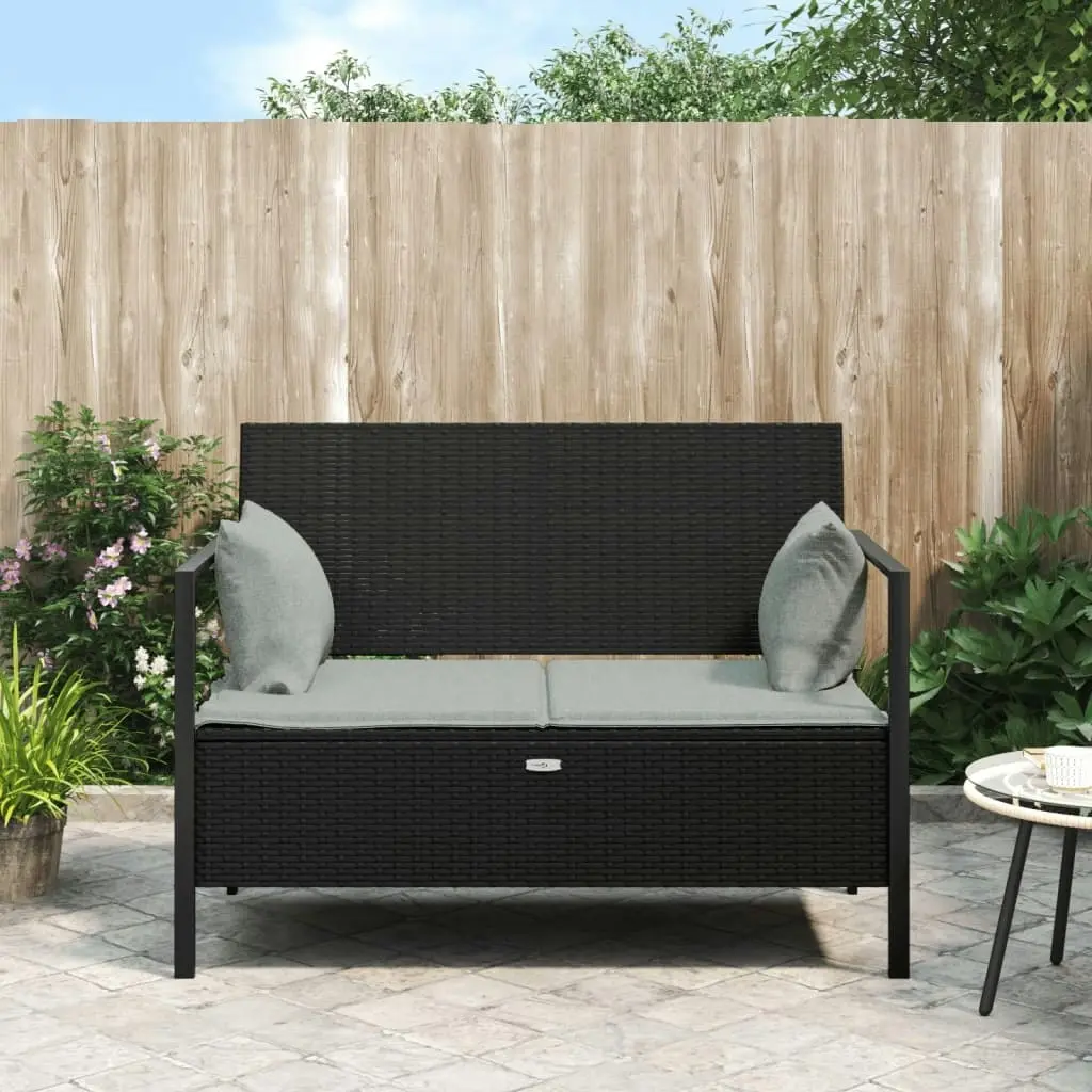 2-Seater Garden Bench with Cushions Black Poly Rattan 364112