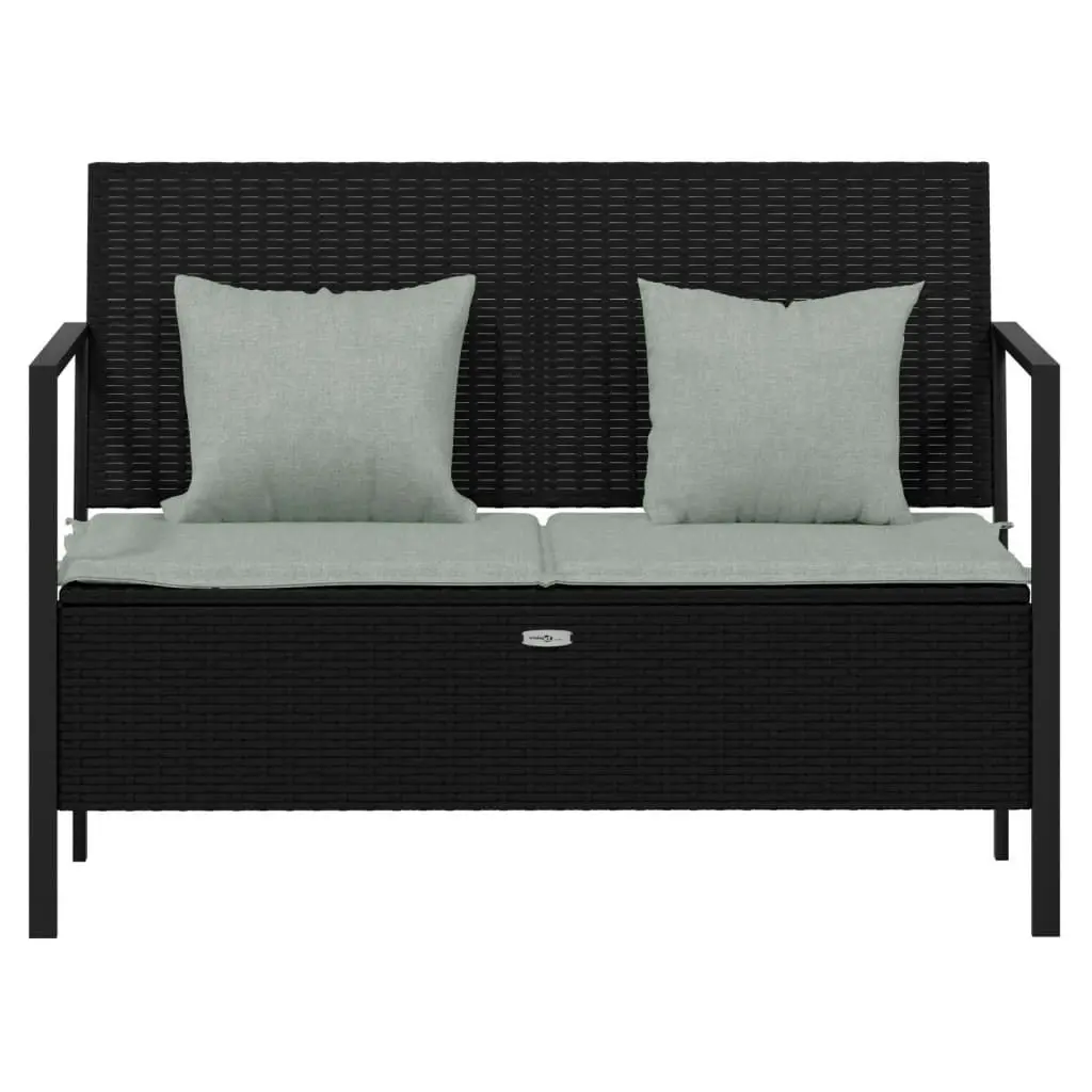 2-Seater Garden Bench with Cushions Black Poly Rattan 364112