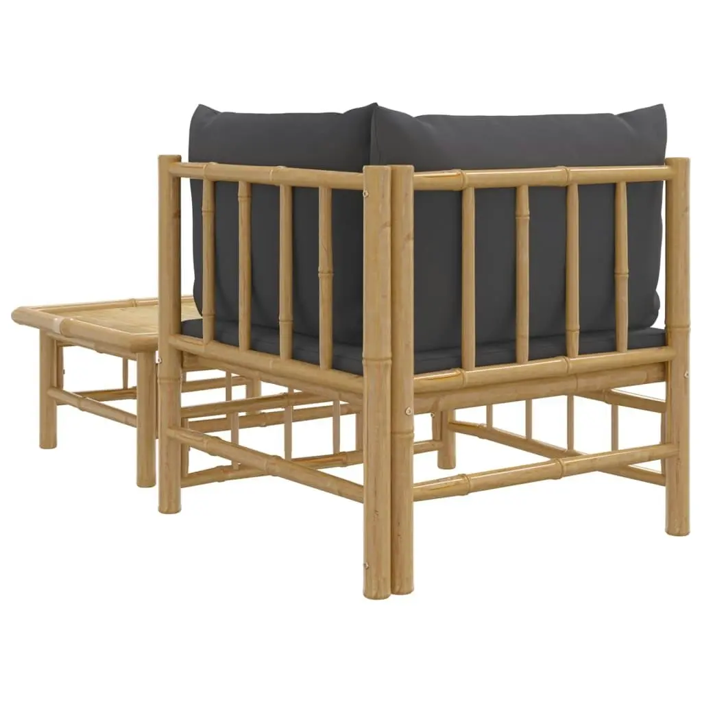 2 Piece Garden Lounge Set with Dark Grey Cushions Bamboo 362307