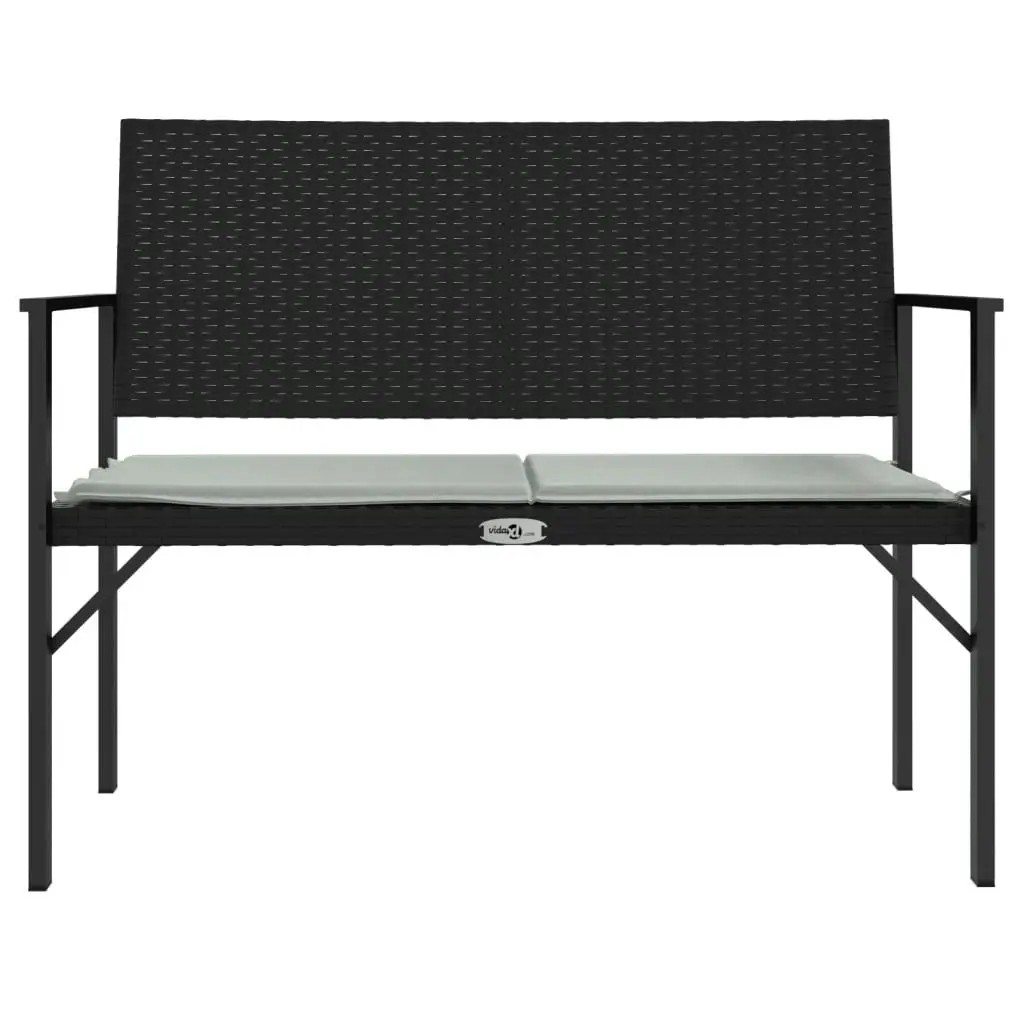 2-Seater Garden Bench with Cushion Black Poly Rattan 364119