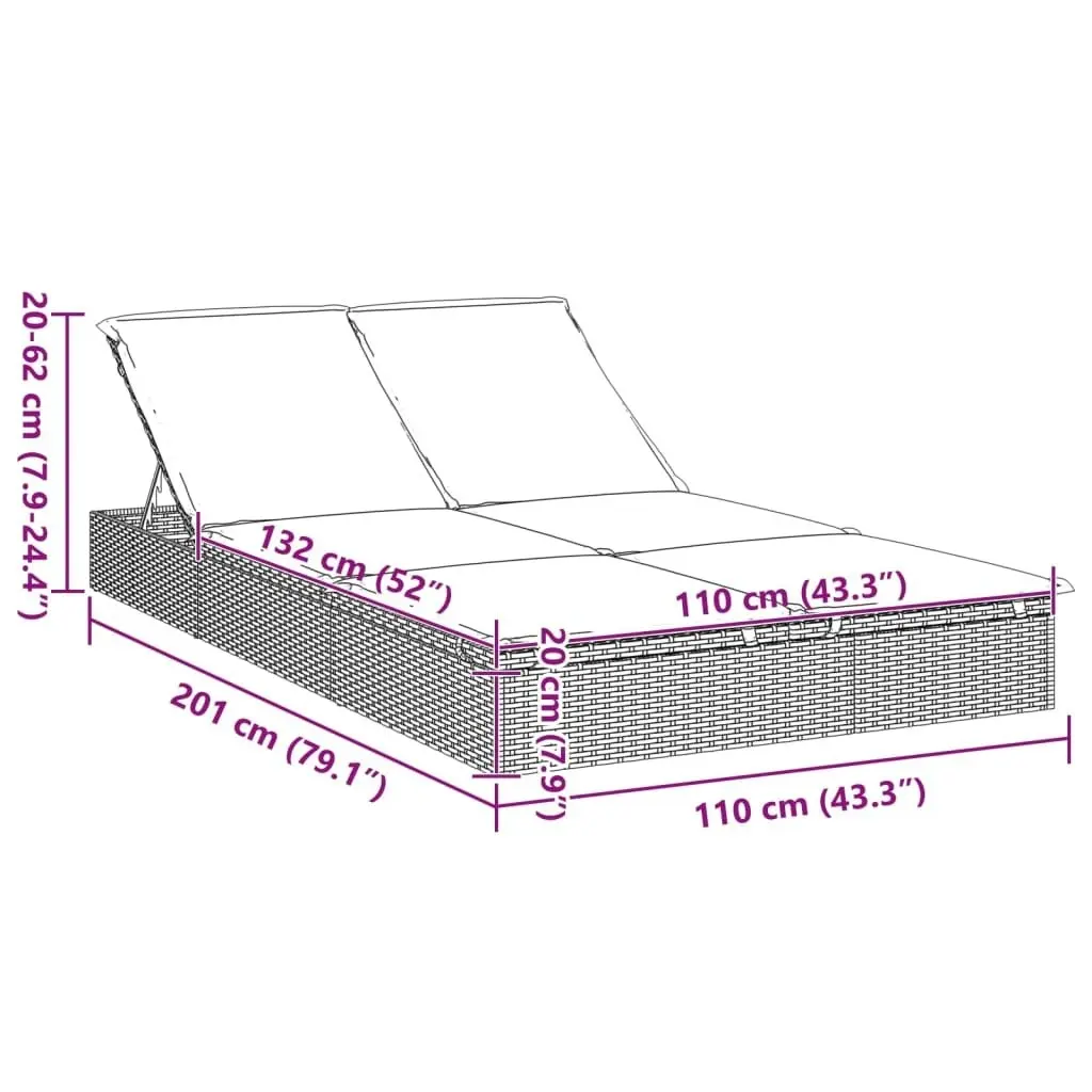 2-Person Sunbed with Cushions Grey Poly Rattan 319646