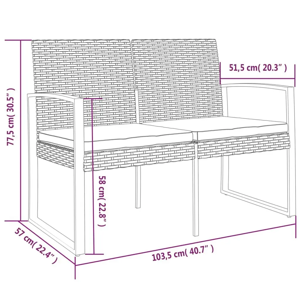 2-Seater Garden Bench with Cushions Dark Grey PP Rattan 360211