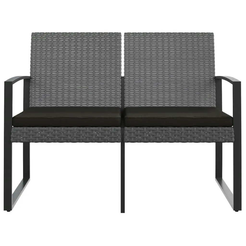 2-Seater Garden Bench with Cushions Dark Grey PP Rattan 360211