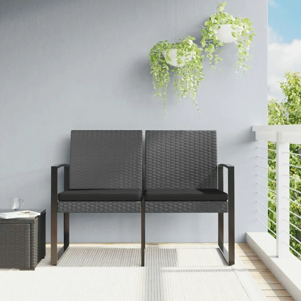 2-Seater Garden Bench with Cushions Dark Grey PP Rattan 360211