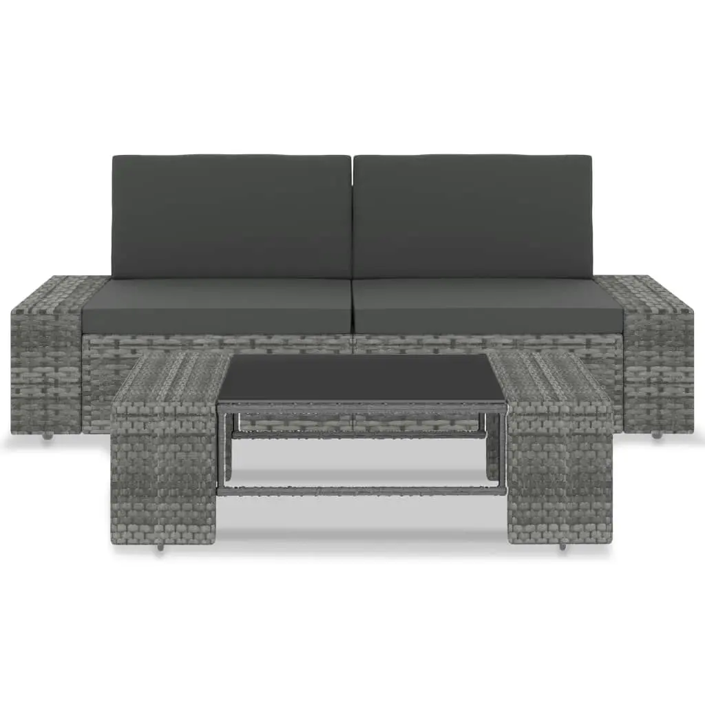 3 Piece Garden Lounge Set Poly Rattan Grey 49527