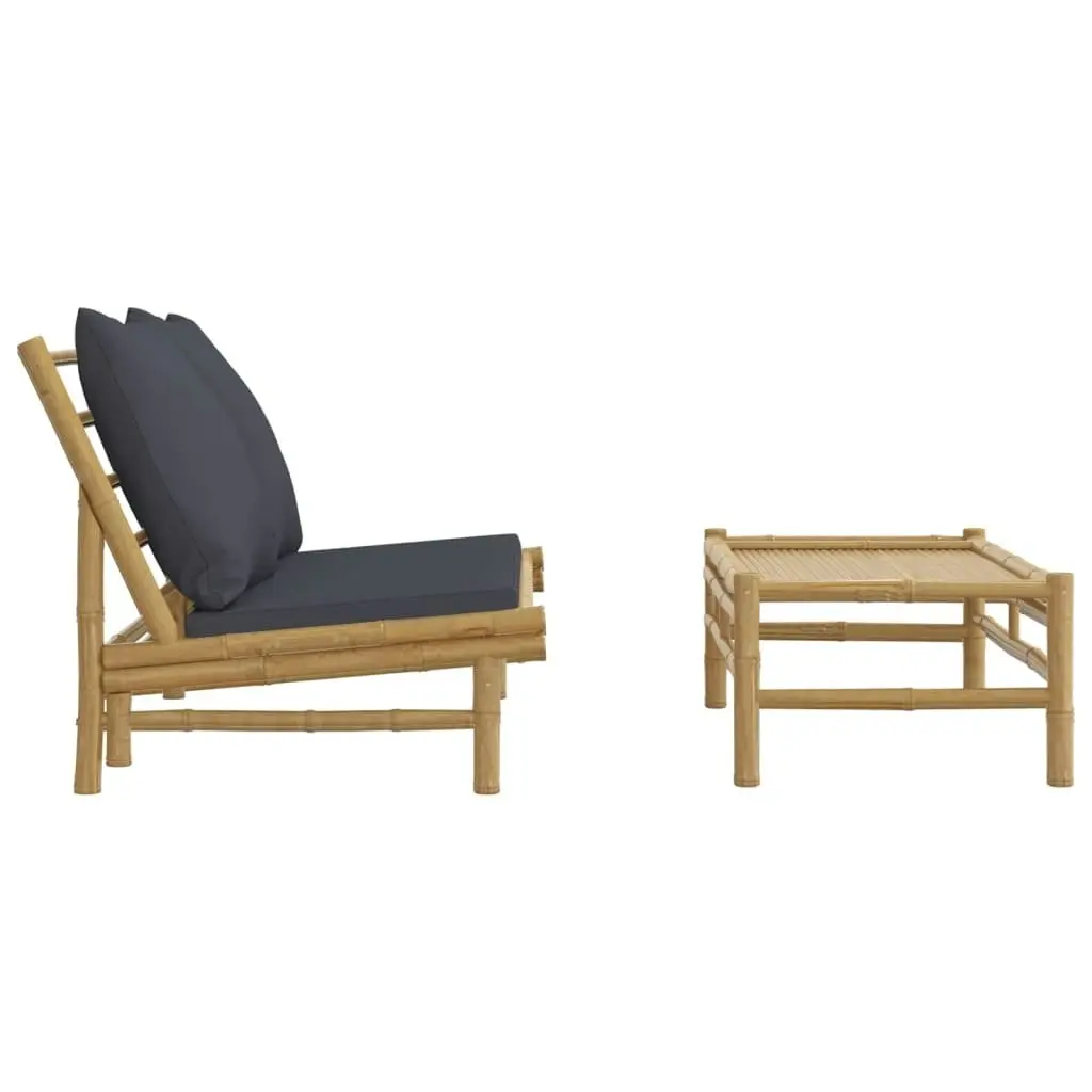 2 Piece Garden Lounge Set with Dark Grey Cushions Bamboo 363458